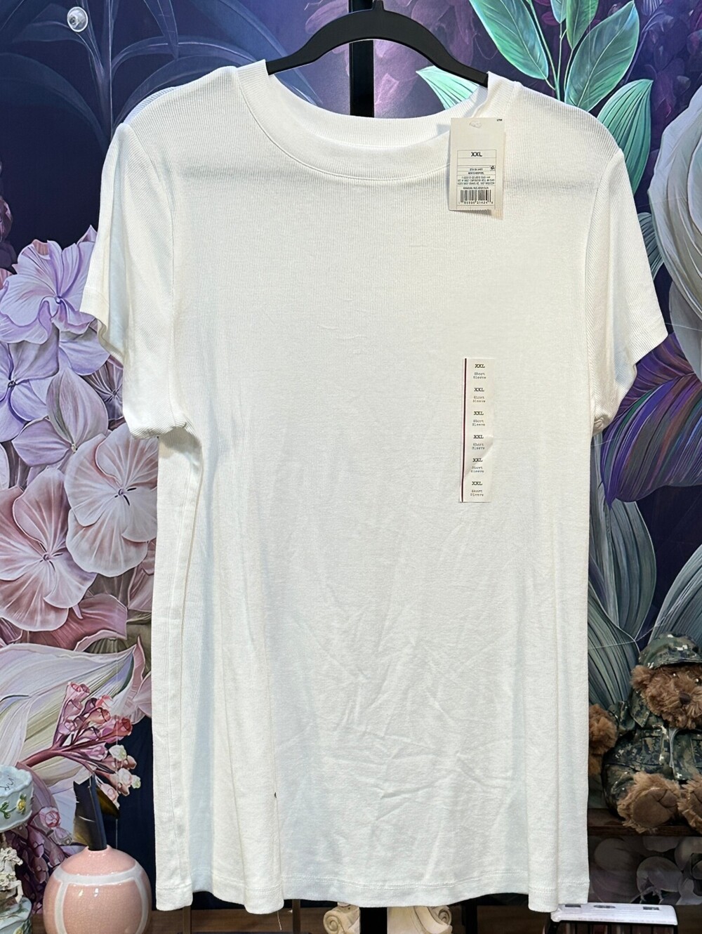 a new day XXL Cotton Blend Ribbed Stretch T-Shirt Basic Everyday Essential White